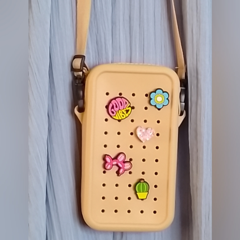 New Tan Croc-Style Crossbody Phone Bag with Jibbitz Charms Free Shipping